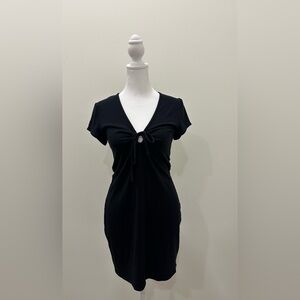 ABERCROMBIE & Fitch Keyhole Tie-Front Cutout Ribbed Mini Dress in Black